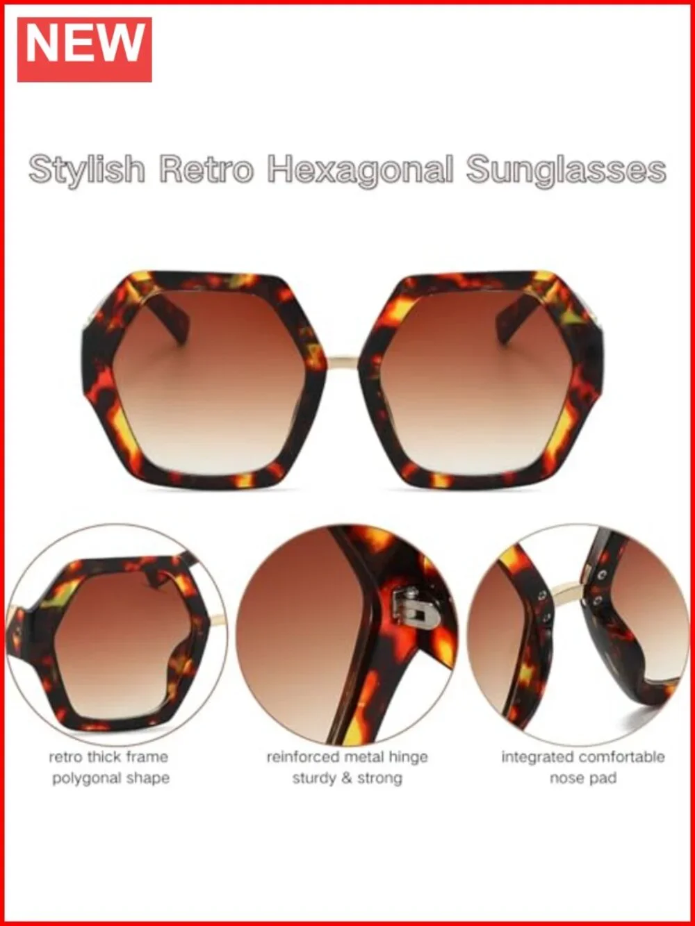 Oversized Hexagonal Retro Sunglasses Women Vintage Square UV400